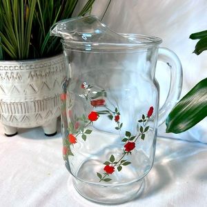 Vintage Anchor Hocking Red Rose 2 Liter Glass Pitcher